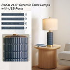 PoKat 21.5'' Bedside Table Lamps Set of 2 with USB A+C Ports for Living Room, Ceramic Modern Lamps for Bedroom, Small Nightstand Lamps for Office Guest Room Hallway Sideboard Gift Decor (Blue)
