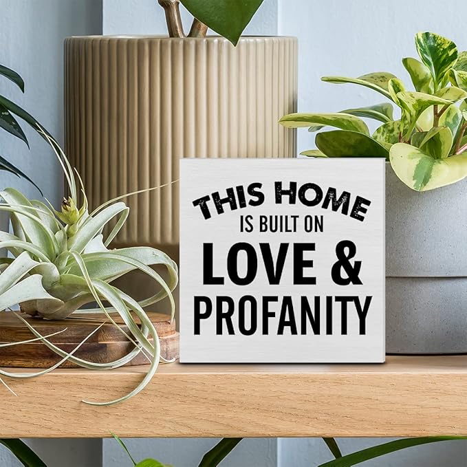 This Home is Built on Love Decorative Wooden Box Sign Home Family Wood Block Plaque Decor Modern Shelf or Wall Display for Living Room Bedroom