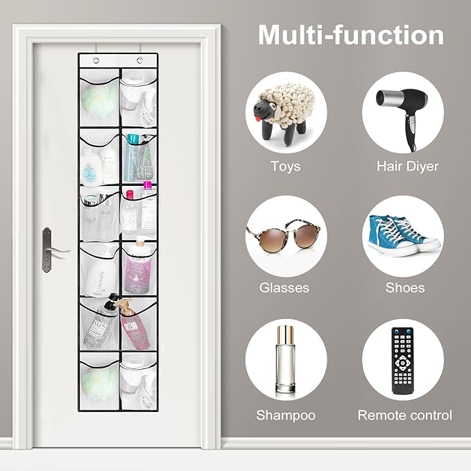 12 Large Pockets Over Door Hanging Shoe Organizer, White