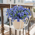 Artificial Flowers Outdoor UV Resistant Fake Plants, 12 Bundles Silk Daisy in Pots for Porch Patio Garden, Faux Potted Home Decor for Outside (Blue)