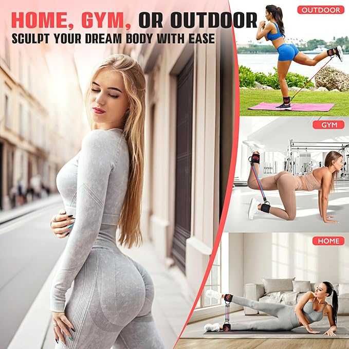 Ankle Resistance Bands with Cuffs, Resistance Bands for Working Out, Home Gym Workout Equipment for Women, Pilates Exercise, Hip, Leg, Glute Ankle Weights Training- Exercise Guides Included