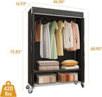 H4 Plus Rolling Garment Rack with Cover, Heavy Duty Clothes Rack with Wheels, Portable Closet for Hanging Clothes, Wardrobe Closets Organizer Storage, Black Closet Rack with Black Fabric Cover