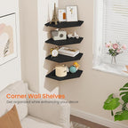 Homode Corner Floating Shelves, Corner Shelves Wall Mounted with Cord Hole, 4 Tier Diamond Shape Corner Hanging Shelving for Wall Storage, for Cable Box, TV Cords, Books, Plants, Black