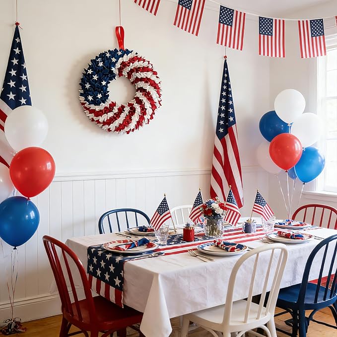 18 Inch Patriotic Red White Blue Wreath for Front Door, 4th of July Soft Touch Flower Wreath for Indoor Outdoor, Independence Day Memorial Day American Flag Wreaths