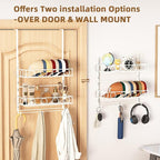 Over Door Hat Organizer 3 Tier Wall Mounted Hat Rack with 2 Adjustable Metal Basket and 3 Hooks Hat Organizer for Baseball caps Hat Hanger Holder Display for Door Closet, Cap Organizer Storage