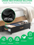Under Bed Storage with Wheels, 2-Pack 58L Under the Bed Storage Containers with Lids, 1-Pack 15L Box, Organizer Bins Rolling Underbed Storage for Clothes, Underwear, Socks, Shoes - Delicate Style