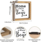 Home is Where My Boys are Sign, 6×6 Inch Wood Framed Mothers Day Gifts for Mom, Rustic Family Quote Decor Home Table Desk Shelf Living Room