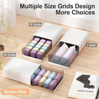 Underwear Organizer Drawer, 1 Cell Plastic Sock Underwear Storage Drawer, Stackable Closet Organizers and Storage Box for Bras, Socks, Scarves, Ties, Belt (Queen Size-White, 1 Pcs)