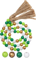 Equsion Seasonal Wooden Bead Garland with Tassels, 3.3 ft Holiday Vintage Boho Bead Garland Easter Tray Decoration, Vase Wall Room Art Birthday Party Decoration(Light Green, Dark Green, White, Gold)