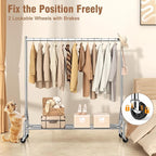 EAGMAK Heavy Duty Clothes Rack Load 420 LBS, Rolling Garment Rack with Lockable Wheels, Standing Metal Clothing Rack, Portable Wardrobe Sturdy Coat Rack for Hanging Clothes (Silver, 59″×18.9″×63″)