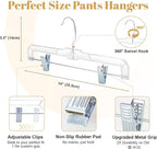HOUSE DAY 12 Pack 14 inch Clear Plastic Skirt Hangers with Adjustable Clips, Pants Hangers 360-Rotating Swivel Hook, Clip Hangers for Pants, Trousers, Skirts, Jeans, Bulk Plastic Hangers