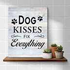 Funny Farmhouse Dog Canvas Wall Art Decor Dog Kisses Fix Everything Rustic Sign Painting Plaque Vintage Animal Pictures Print Home Decoration (11.5 X 15 Inches, Framed)