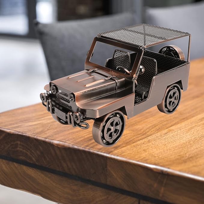 Pilipane Metal Car Figurine Vintage Antique Handcrafted Iron Decorative Model Ornament for Home Entryway TV Cabinet Wine Cabinet Decor (Reddish Bronze Color)