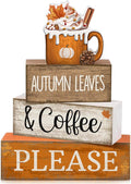 Lineshading 4 Pcs Fall Coffee Table Decor Fall Decoration for Home Wooden Stacked Block with Pumpkin Latte Topper Rustic Thanksgiving Tiered Tray Decor for Harvest Party Home Kitchen Coffee Bar