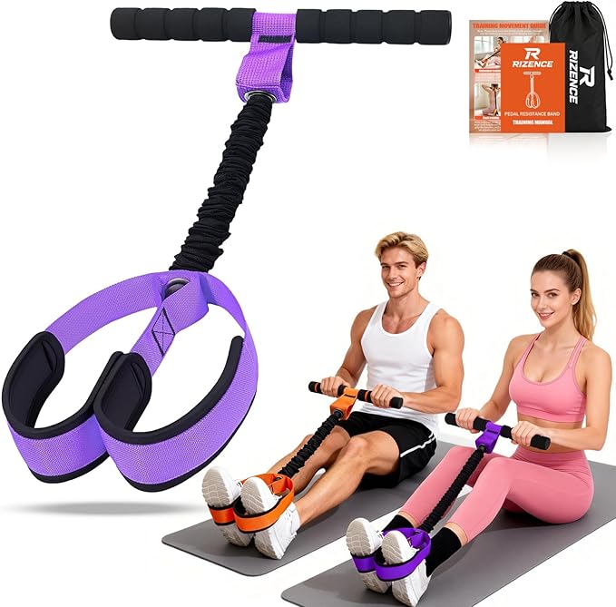 2026 Upgrade Pedal Resistance Bands with Handle - Multifunction Foot Pedal Resistance Band with Training Poster - Fashion Puller Exercise Equipment for Abdomen, Waist, Arm, Core, Leg - 55LBS