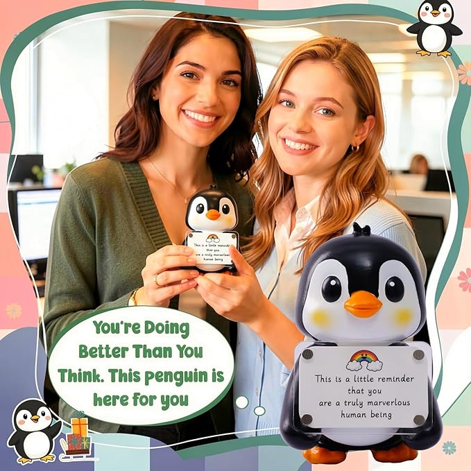 Positive Penguin Figurine - 3.9" Tall Hand-Painted Resin Indoor Office Desk Decoration with Cute Motivational Sign, Funny Gift for Women Friends Bestie BFF Bestfriend Coworkers