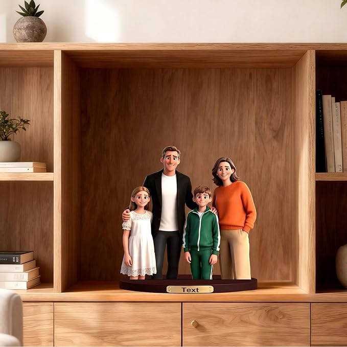 Personalized 3D Effect Family Figurine Custom Cartoon Photo Desktop Ornament Home Office Bedside Table Decoration From Your Photos Office Desk Photo Frame Gift'S For Husband And Wife (Family cartoon)