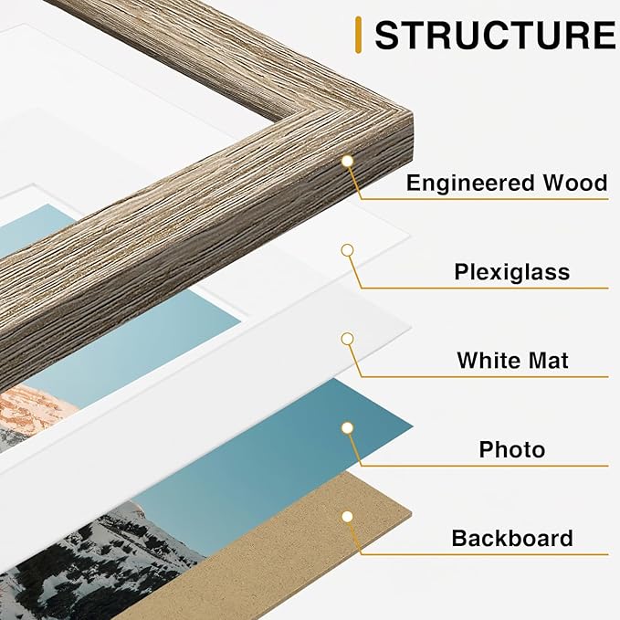 Vittanly Picture Frames Set of 10, Picture Frames Collage Wall Decor with Two 8x10, Four 5x7, and Four 4x6 Photo Frames, Gallery Wall Frame Set for Wall or Tabletop Display, Light Wood