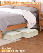 punemi Underbed wedding dress storage box, 2 Pack Clothing Storage Bags W/Upgraded Handles, Large Capacity Underbed Shoe Container Organizer for Blanket, Pillows, Comforters & Quilts, Beige