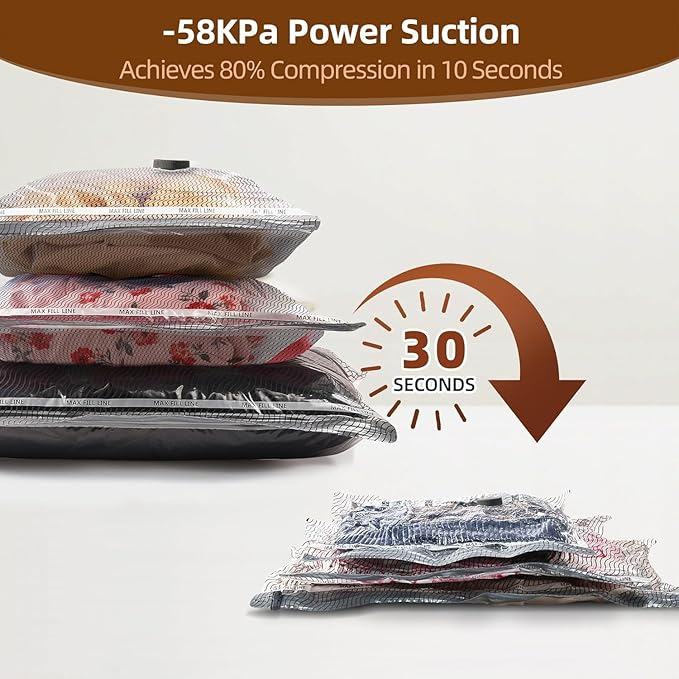 15 Pack Vacuum Compression Bags for Travel, Carry-on Size Seal Packing Cubes for Luggage, Vacuum Storage Bags, Space Saver for Clothes 80% for Travel & Home.（No pump）