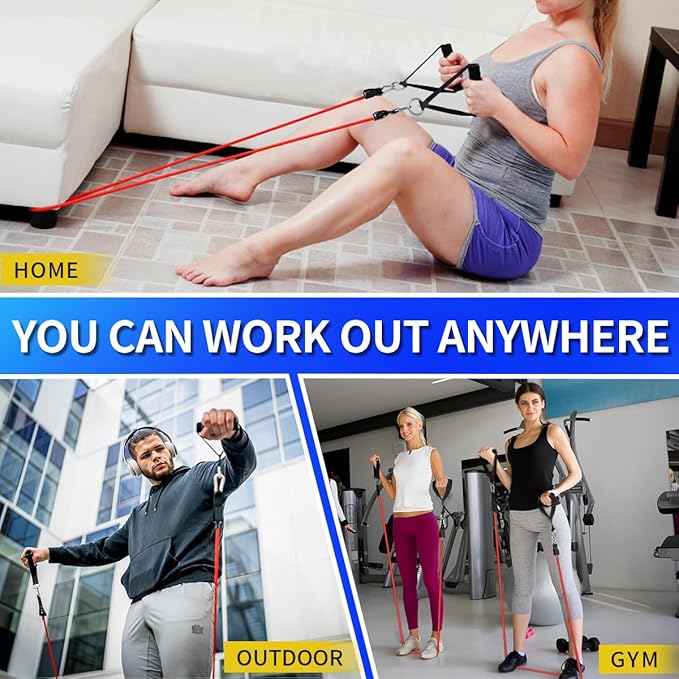WHATAFIT Resistance Bands Set with Handles - Exercise Bands Home Gym Strength Training Equipment, Includes Door Anchor & Ankle Straps for Full Body Workout Bands, Physical Therapy - for Men and Women