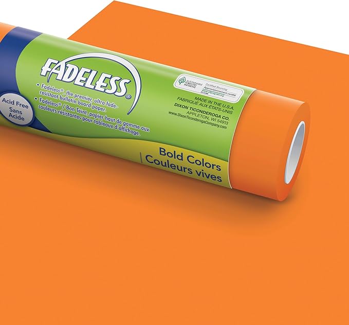 Fadeless Bulletin Board Paper, Fade-Resistant Paper for Classroom Decor, 48” x 200’, Orange, 1 Roll
