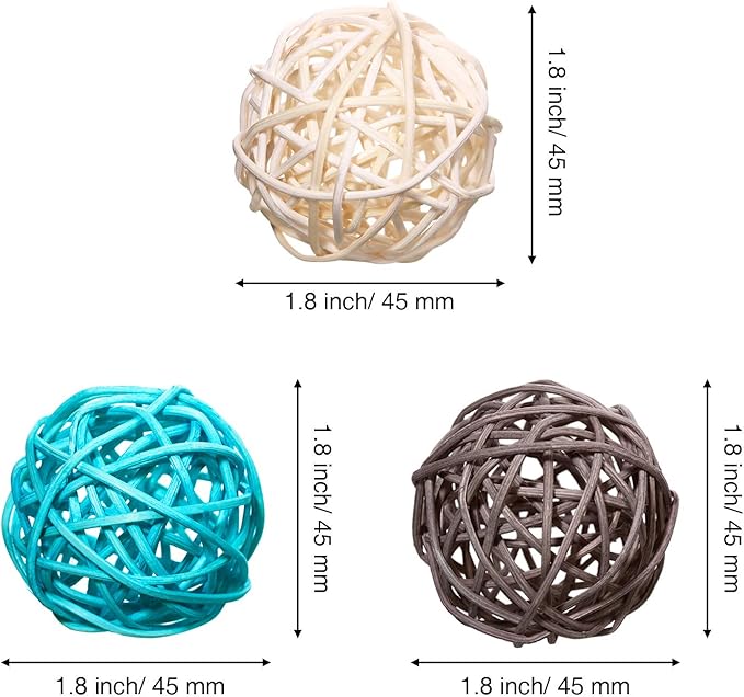 Yaomiao 15 Pieces Wicker Rattan Balls Decorative Orbs Vase Fillers for Craft, Party, Wedding Table Decoration, Aromatherapy Accessories, 1.8 Inch(Light-Blue White Gray)