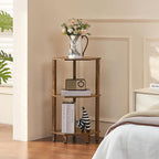 YUFAM 3-Tier Corner Shelf with Sturdy 5-Leg Base, Wooden Corner Bookshelf for Small Spaces, Small Corner Table for Living Room, Bedroom, Office, Brown