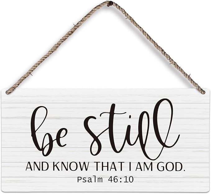 huester Christian Wood Plaque Sign, Be Still and Know Wall Decor, Christian Religious Home Wall Decor, Bible Verses Wall Decor, Be Still and Know that I am God Wall Hanging Decor, 12x6 inches
