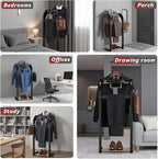 Suit Valet Stand for Men, Wood Mens Valet Stand with Base, Contour Hanger, Tray, Trouser Bar and Tie Bar, Clothes Valet Stand for Bedroom Entryway Home Living Room Office (Black)