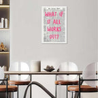 Drimiler What If It All Works Out Poster Retro Newspaper Pink Font Canvas Wall Art Positive Affirming Quote Minimalist Prints Painting For Home Bedroom Dorm Wall Decor 12x18in Unframed