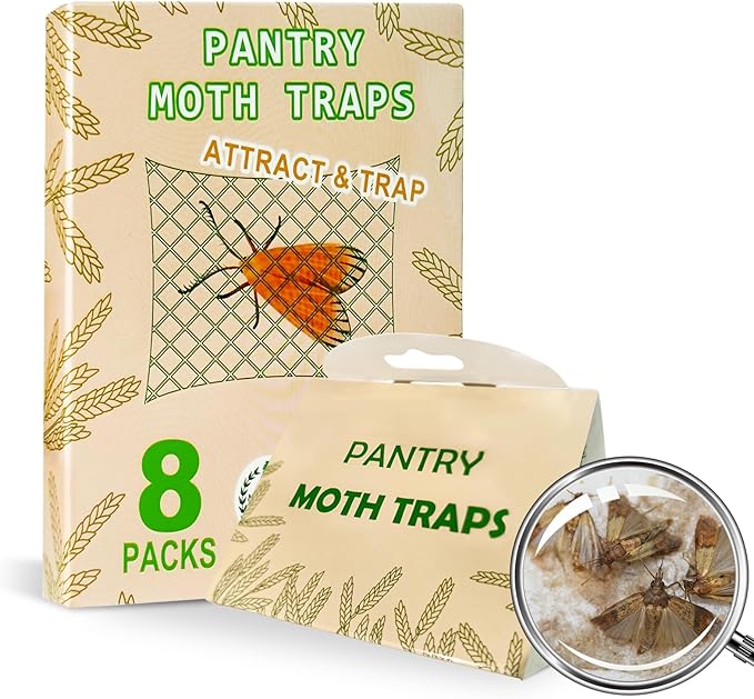 Pantry Moth Trap with Pheromone Attractant 8 Pack, Easy to use Moth Treatment, Odorless/Non-Toxic Strong Sticky Strips for Kitchen and Cupboard