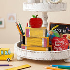 Lineshading 4 Pcs Back to School Table Decorations Retro Red Apples Decor Back to School Tiered Tray Decor Apple Centerpieces Rustic Wood Pencil Block Stack Sign Farmhouse Gifts for Home Shelf Mantel