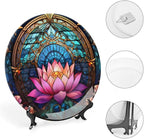 Moroccan Water Lily Stained Glass Print Decorative Plates Home Decor Ceramic Plates, Dinner Plates Display for Living Room, Kitchen, Hallway Console Side Table, Presents for Lotus Lover, 7 Inch