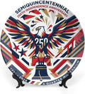 250th Anniversary Decorative Plates 8 Inch Eagle Liberty Bell Patriotic Decorations Commemorative Plates with Stand Independence Day 4th of July Semiquincentennial Decor