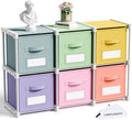 Geelin 6 Cube Toy Storage Organizer with Fabric Bins and Labels, 11 Inch Collapsible Colorful Cubby Storage Drawers Pastel Dresser with Shelf for Playroom Nursery Closet Bedroom Dorm