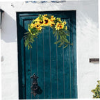 Artificial Sunflower Wreath Swag Decorative Fake Flower Garland for Front Door Wall Hanging Floral Decor for Home Wedding and Special Occasions