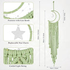 Macrame Moon Dream Catcher for Girl, Green Boho Crescent Dreamcatcher for Bedroom Adult, Handmade Nursery Room Wall Hanging with Star Pendant for Teen, Bohemian Home Decoration Idea