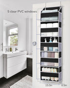ULG 1 Pack Over The Door Organizer – 5 Shelf Door Organizer Hanging & 10 Side Pockets, Reinforced 44LB Capacity Hanging Organizer, Behind The Door Storage for Bedroom, Nursery, Pantry (Black)