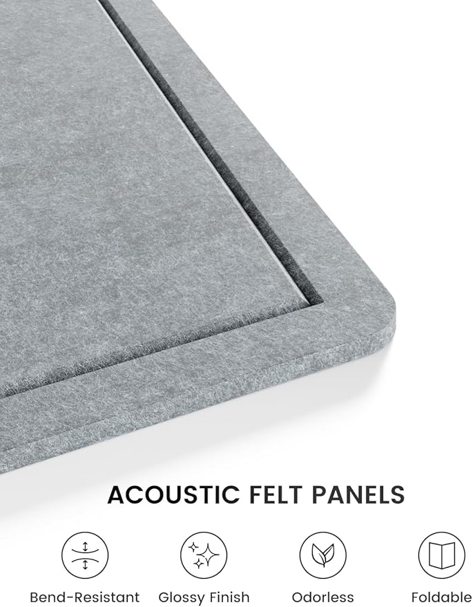 Fluxynara Bulletin Board, 23.6" x 17.5" Cork Board Alternative with 12 Safe Removable Adhesive Tabs, Foldable Felt Pin Board for Home Office, Classroom, Bedroom,Entryway for Walls—Blue Gray