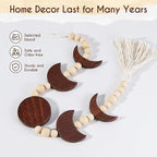 Moon Phase Wall Hanging Wood Beaded with Tassel,Phases of The Moon,Boho Home Decor for Living Room Bedroom Office(Brown)