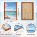 KAlRNE Summer Pink Beach Framed Canvas Wall Art Set of 3(24”X36”),Seascape Coastal Surfing Wall Decor,Modern Nature Ocean Art Prints For Living Room Bedroom Office