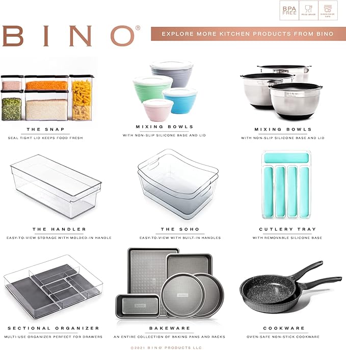 BINO | Oblong Plastic Drawer Organizer Bins, Light Grey- 2 Pack | THE ARTISAN+ | Multi-Use Organizer Bins | Soft-Grip Lining and Non-Slip Rubber Feet | Desk Drawer Organizer | Clear Vanity Organizer
