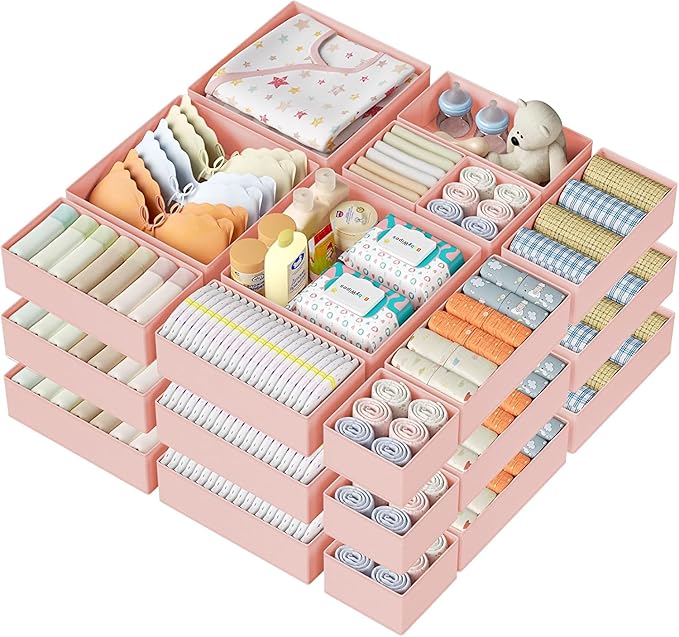 DIMJ Drawer Organizer Clothes Storage - 28 Pack Baby Dresser Organizer for Nursery, Small Fabric Closet Drawer Organizer Bins for Underwears Socks, Foldable Storage Dividers Organization for Bedroom