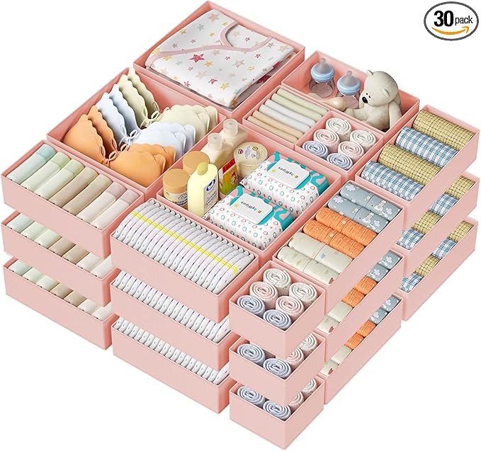 DIMJ Drawer Organizer Clothes Storage - 30 Pack Baby Dresser Organizer for Nursery, Small Fabric Closet Drawer Organizer Bins for Underwears Socks, Foldable Storage Dividers Organization for Bedroom