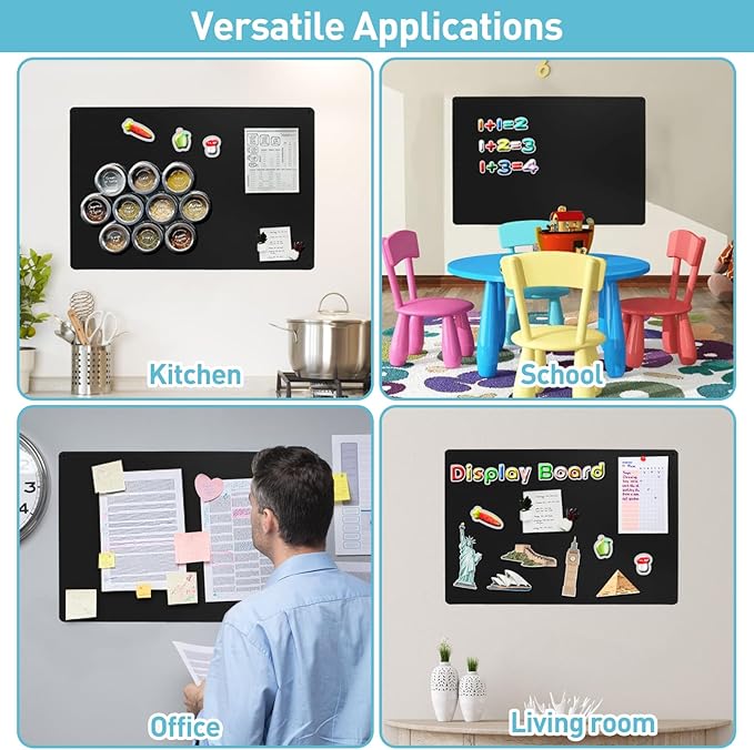 MAXECHO 2 Pack Black Magnetic Bulletin Board, 17.5"×13.5" Magnet Boards for Wall, Cabinet to Display Photos, Notes