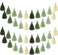 WILLBOND 4 Pieces Tassel Garland Sage Green Forest Garland for Classroom Wall Dorm Decor Boho Pastel Cotton Tassel Banners for Party Schooll(3.1 Inch, Green Colors)