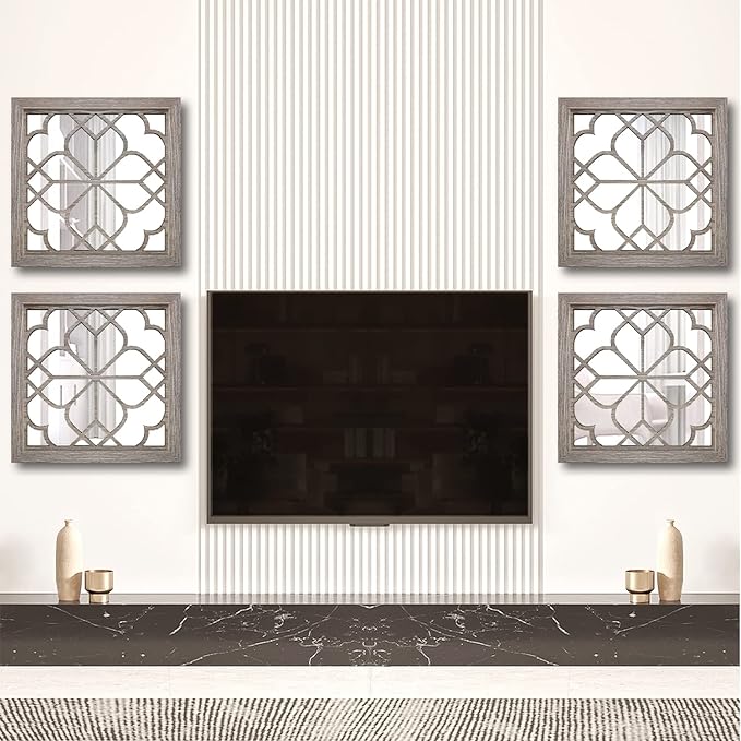 Wocred Set of 2 Farmhouse Square True Mirrors,Vintage Style Barn Wood Wall Decor, Accent Mirrors for Bathroom Renovation,Bedrooms,Living Rooms (12”x12”)