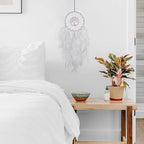 Dreamlike White Tree of Life Dream Catcher Wall Decor with Healing Crystal Stone Handmade Feather Dream Catchers Decoration Wall Hanging for Girls Bedroom Living Room Wedding Party Home Décor