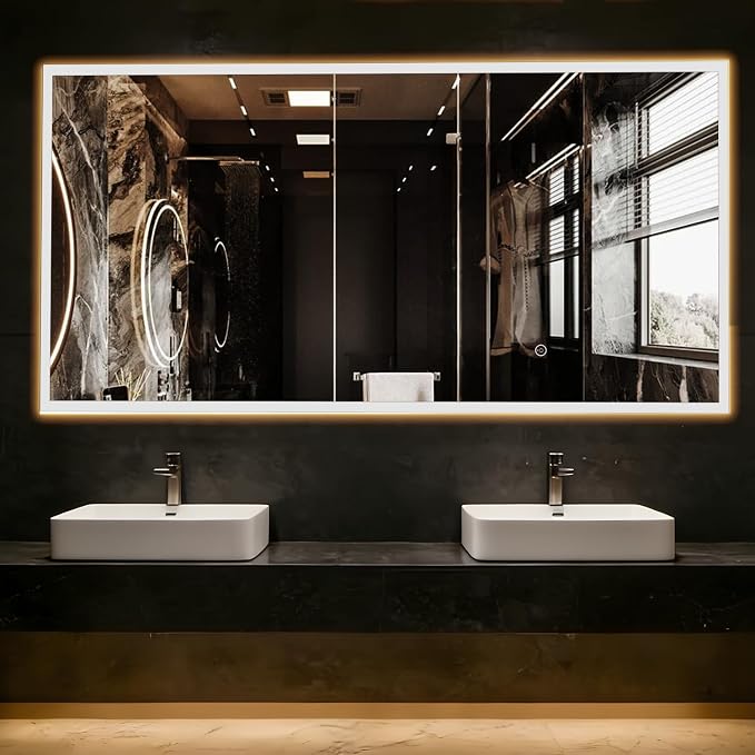 Full Length Mirror with Lights, 71"x32" Full Body Mirror with Light, Lighted Floor Mirror, LED Full Length Mirrors Wall Mounted Dimming & 3 Color Lighting for Bedroom, White